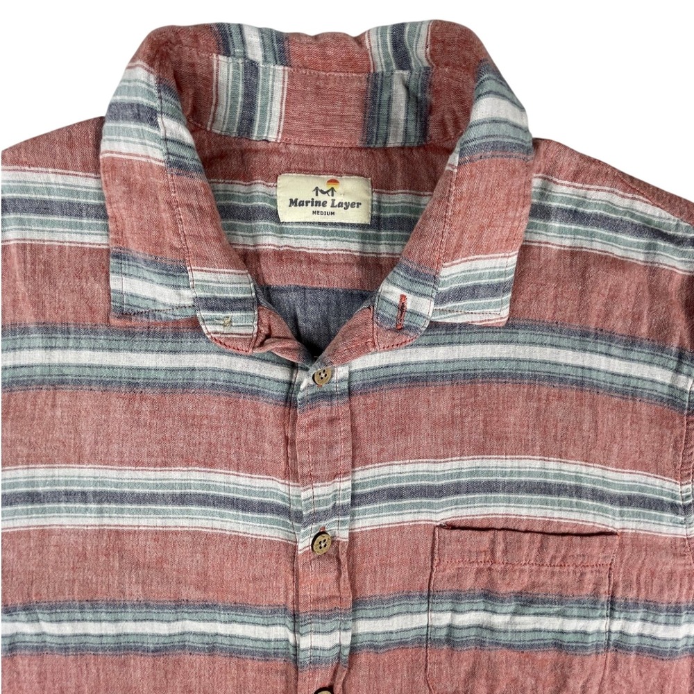 Marine Layer Shirt Mens Medium Red Striped Short Sleeve Button Down Casual